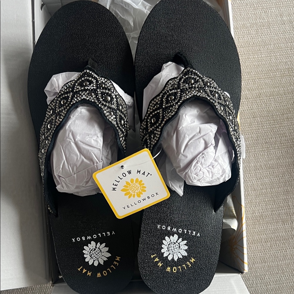 Yellow Box Winny Elegant Black Beaded Flip-Flops